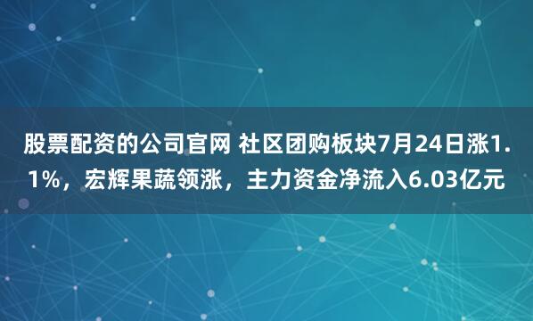 股票配资的公司官网 社区团购板块7月24日涨1.1%，宏辉果蔬领涨，主力资金净流入6.03亿元